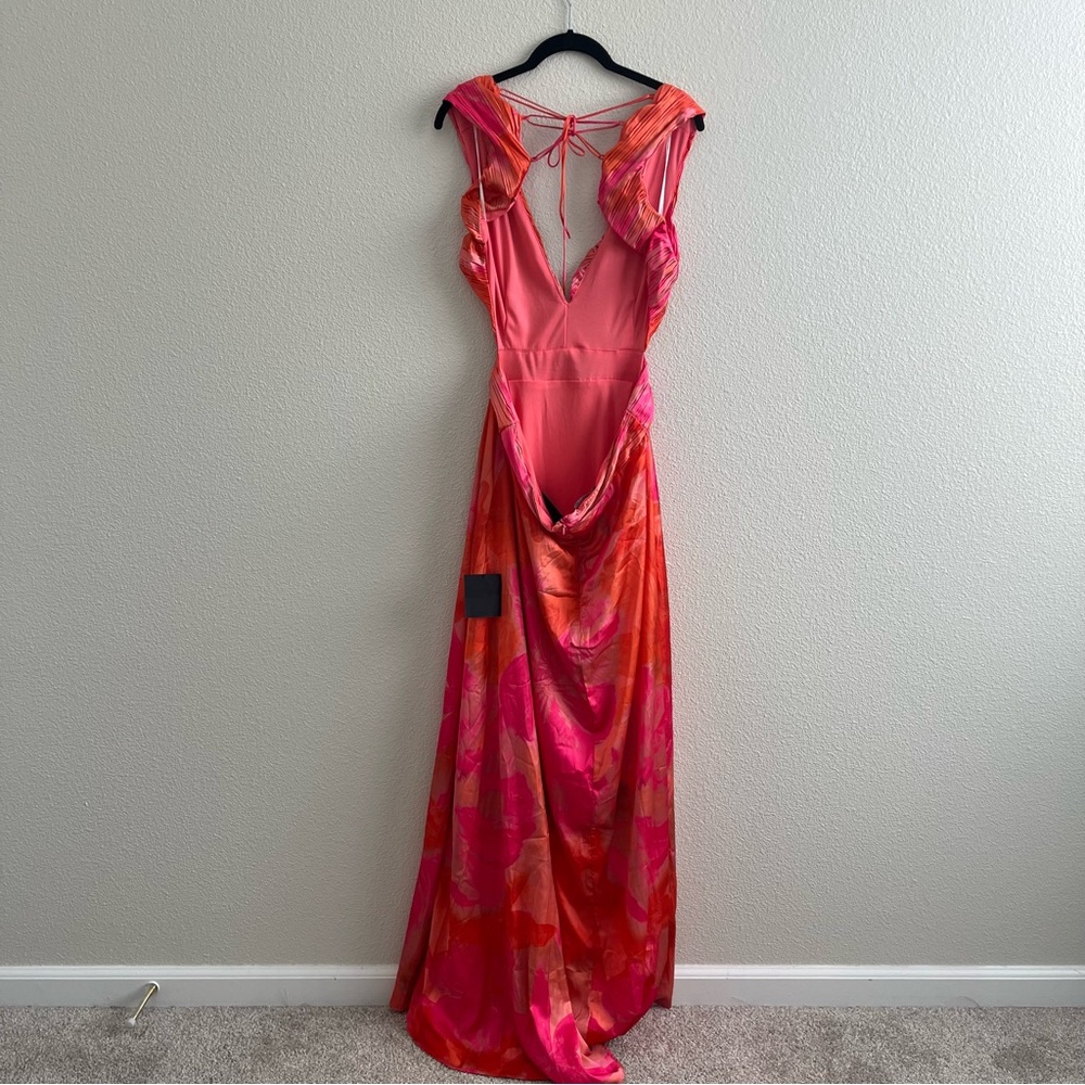 NWT Lulus Dedra Pink and Orange Abstract Pleated Maxi Dress XL - Picture 7 of 10